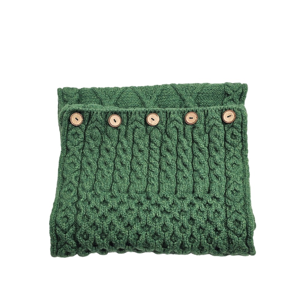 Carraig Donn Cowl Scarf Womens OS Green 100% Merino Wool Cable Knit Irish Button